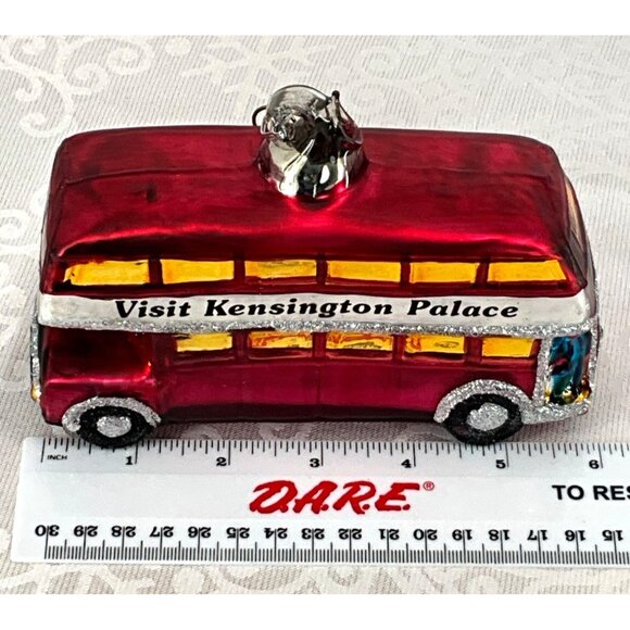 London Double-Decker Bus Glass Christmas Ornament 6" Visit Kensington Palace Red - Picture 7 of 7